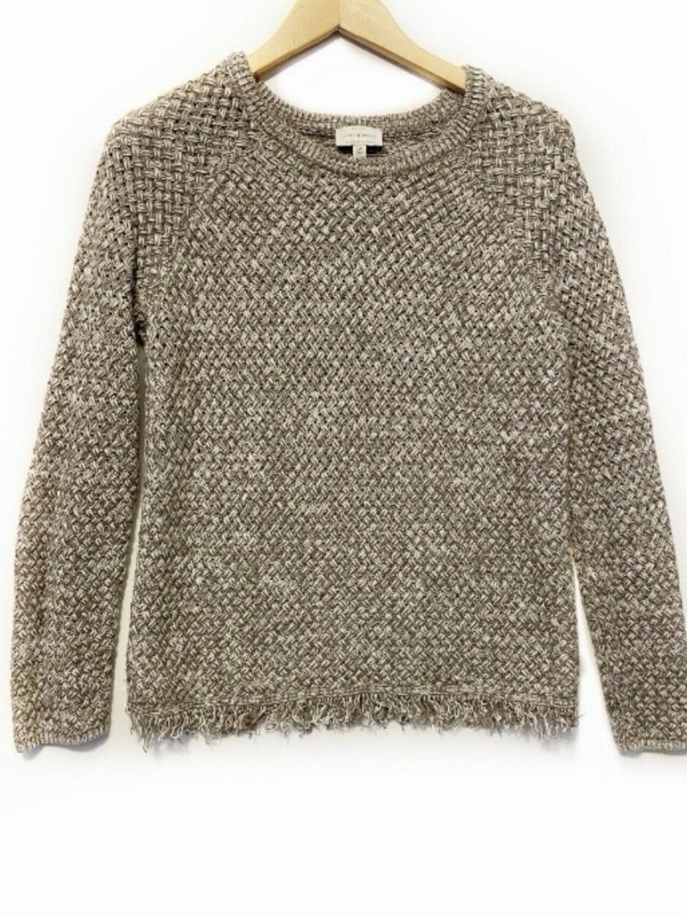 Lucky Brand Gray White Weave Pattern Sweater Fringe Hem Size Small